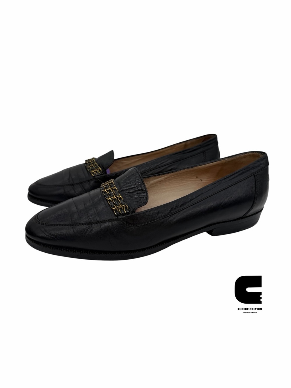 Vintage Chanel Classic Leather CC Chain Slip On Loafers - Size 38 1/2 - Picture 5 of 8